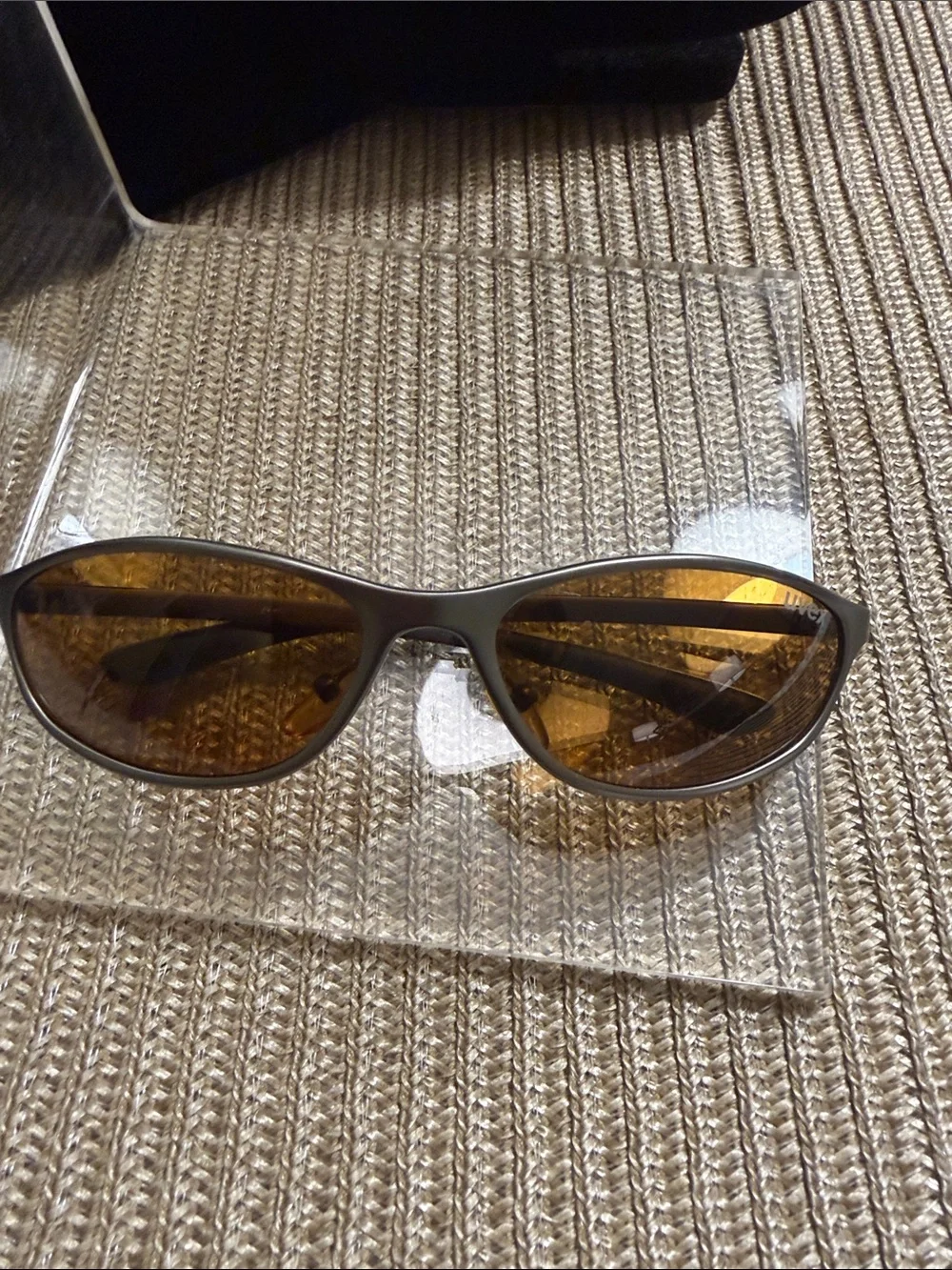 Uvex Wraparound Sport Sunglasses Brown Amber Lenses Matte Gray Lightweight